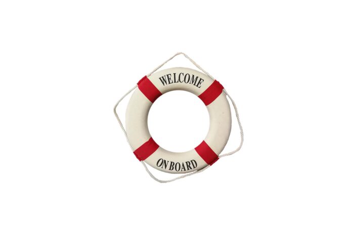 Deco | Reddingsboei wit/rood  'welcome on board' Ø60