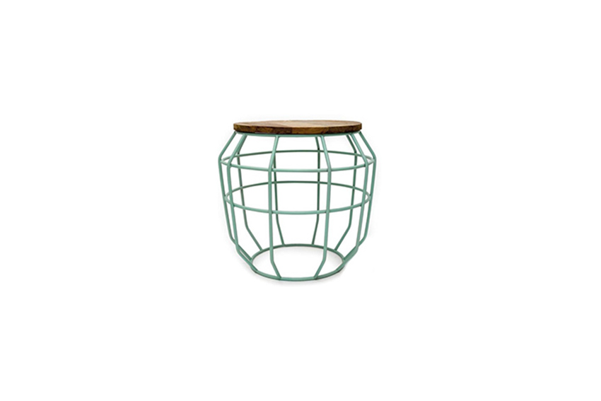 Eco Chique bijzettafel mint wireframe houten blad Ø51xH46