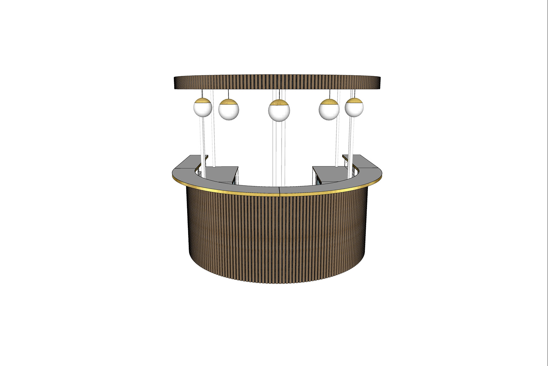 Halfronde bar met houten latten & messing rand incl. koof – Groot L270xB300xH250 (set)