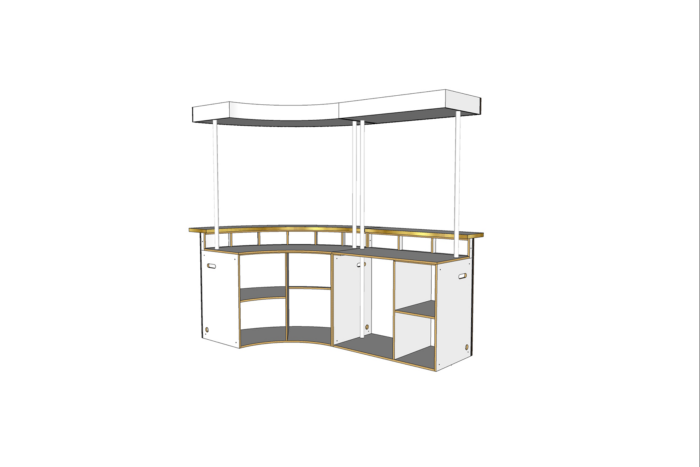 Halfronde bar met houten latten & messing rand incl. koof - L-vorm L270xB150xH250 (set) - Afbeelding 2