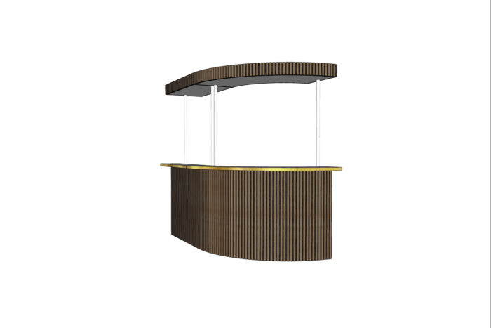 Halfronde bar met houten latten & messing rand incl. koof - L-vorm L270xB150xH250 (set)