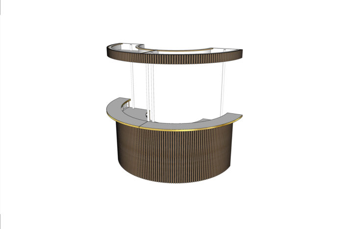 Halfronde bar met houten latten & messing rand incl. koof - Klein L150xB300xH250 (set)