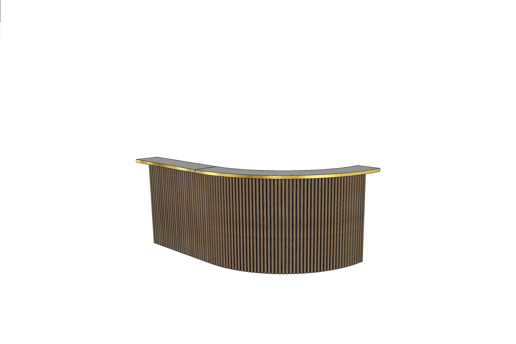 Halfronde bar met houten latten & messing rand – L-vorm L270xB150xH115 (set)