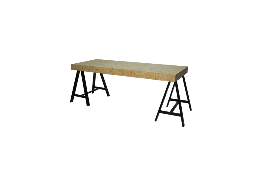 Brooklyn dinertafel lang OSB zwarte schragen L180xB80xH78