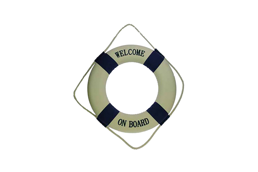 Deco | Reddingsboei wit/blauw ‘welcome on board’ Ø50