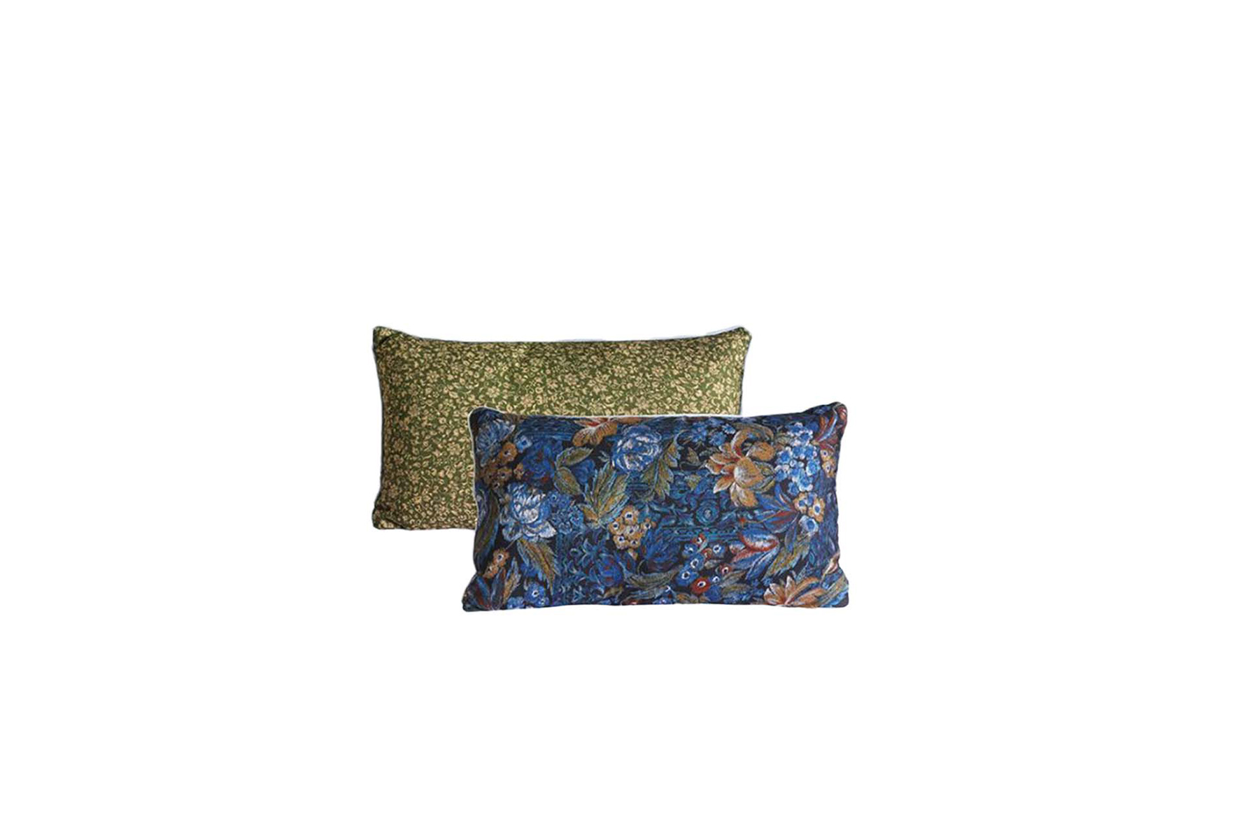 Sierkussen | Blauw/groen met bloemen L60xB35