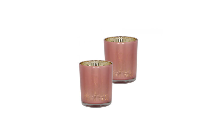 Theelichthouder | Rond roze/goud  Ø10xH13