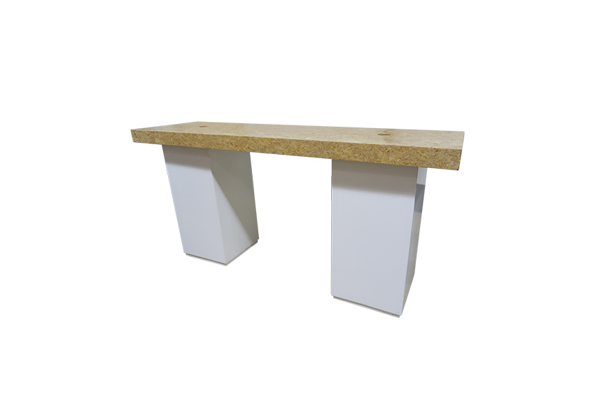 Eco Chique statafel lang OSB witte zuil (met stroomgaten) L250xB70xH110