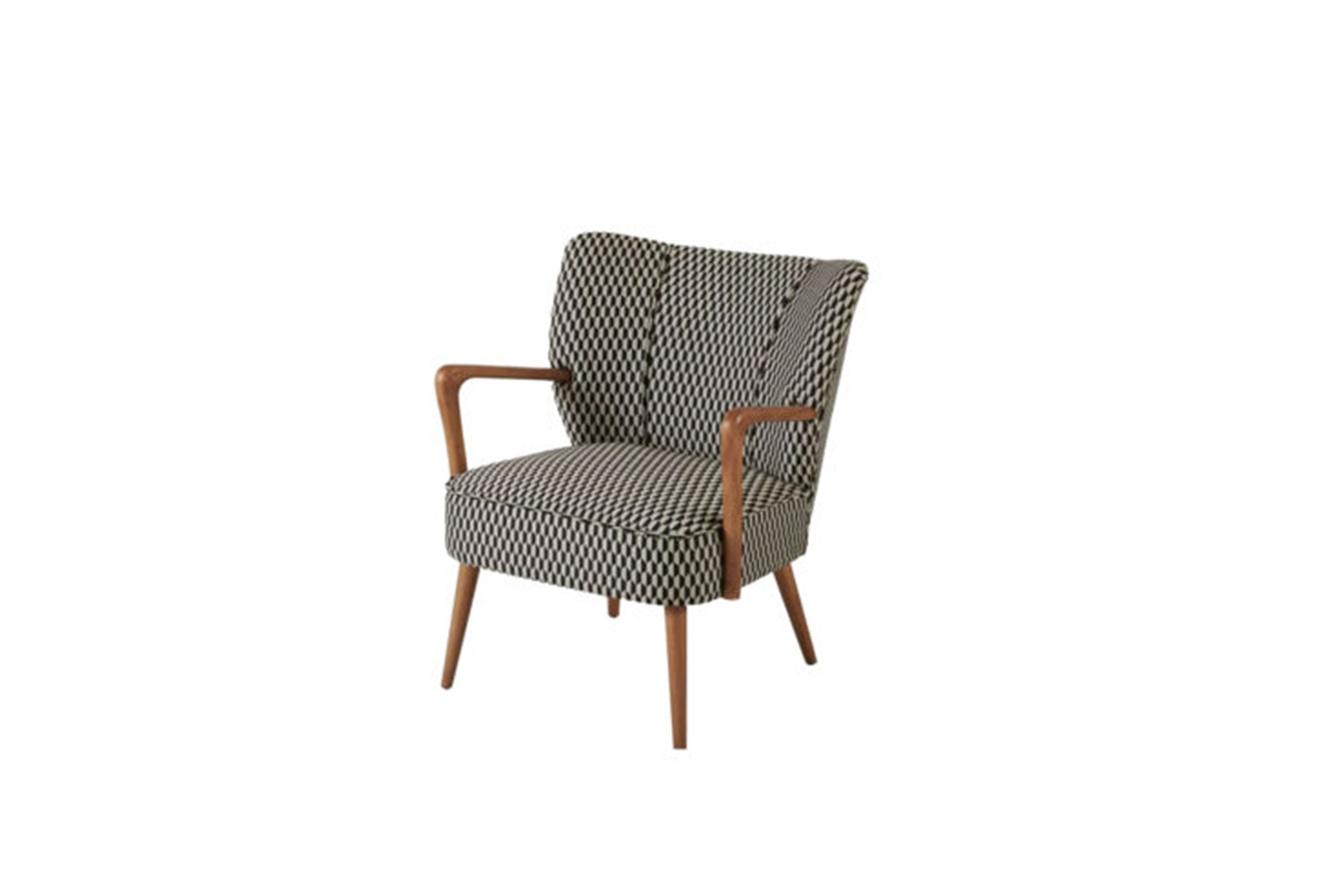 Retro fauteuil zwart/wit met houten armleuningen L66,5xB70xH81