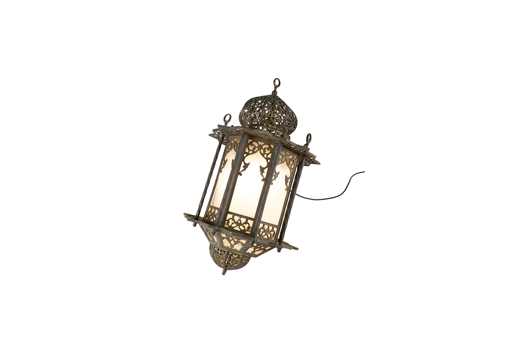 Oosterse hanglamp grijs/groen Ø45xH80