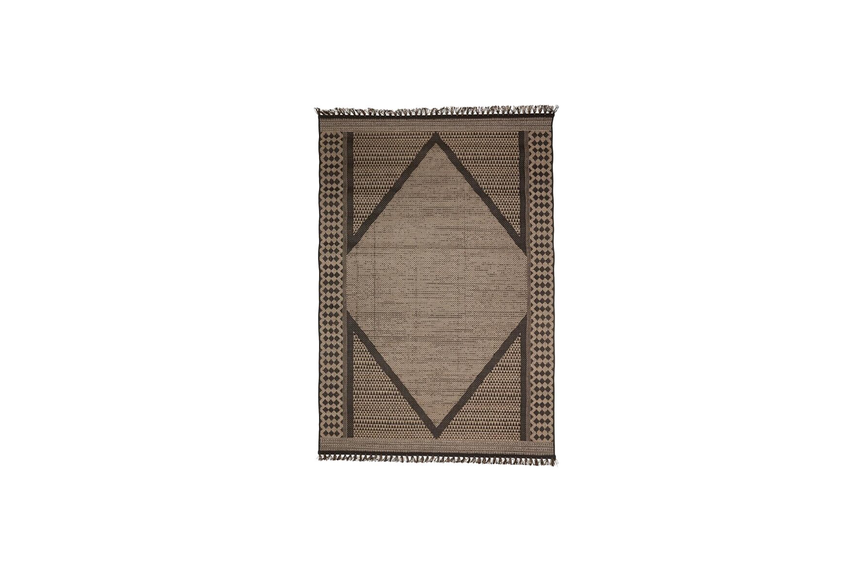 Vloerkleed M | Zwart ruitpatroon met franjes L190xB135
