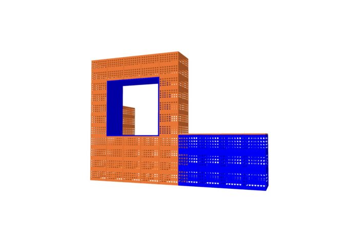 Krattenbuffet oranje/blauw L359xB120xH256,5 (set)