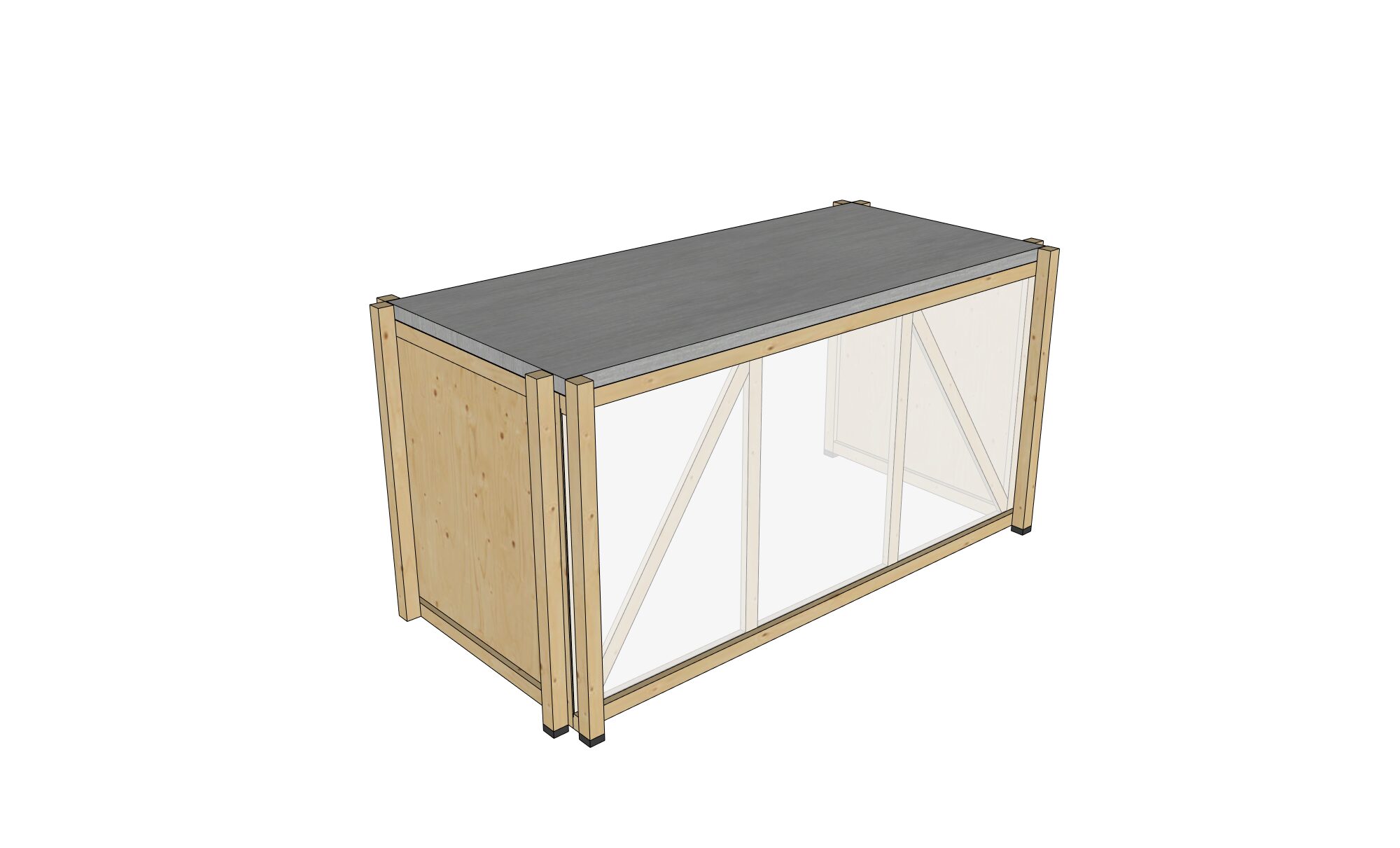 Shape buffet naturel hout met RVS blad L180xB89xH96 (set)