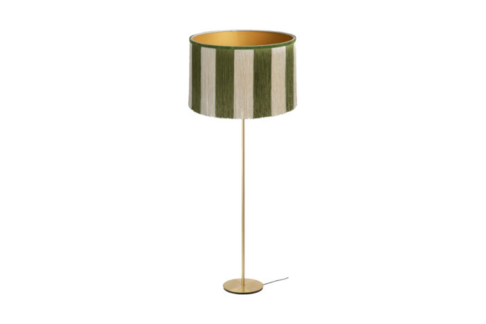 Vloerlamp messing met franje kap groen/beige Ø40xH130 (set)