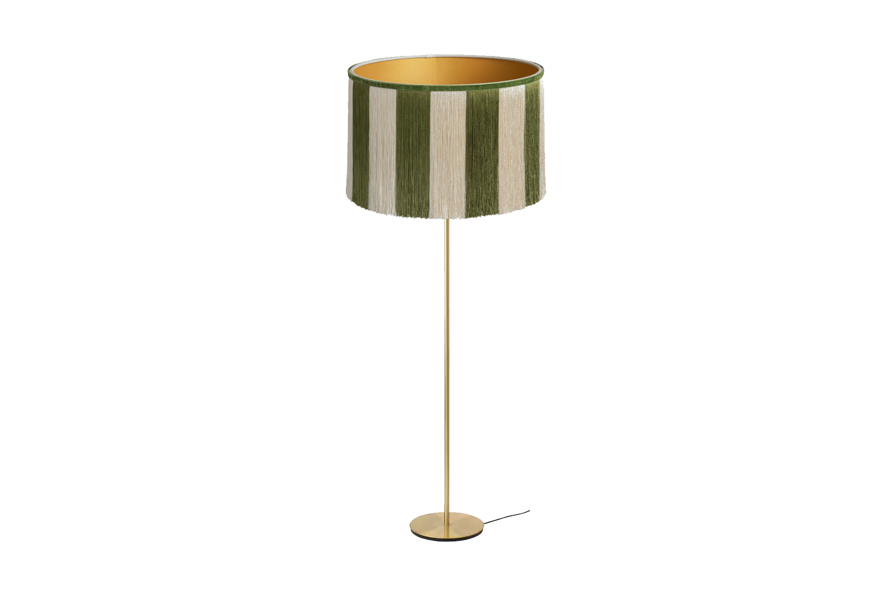 Vloerlamp messing met franje kap groen/beige Ø40xH130 (set)