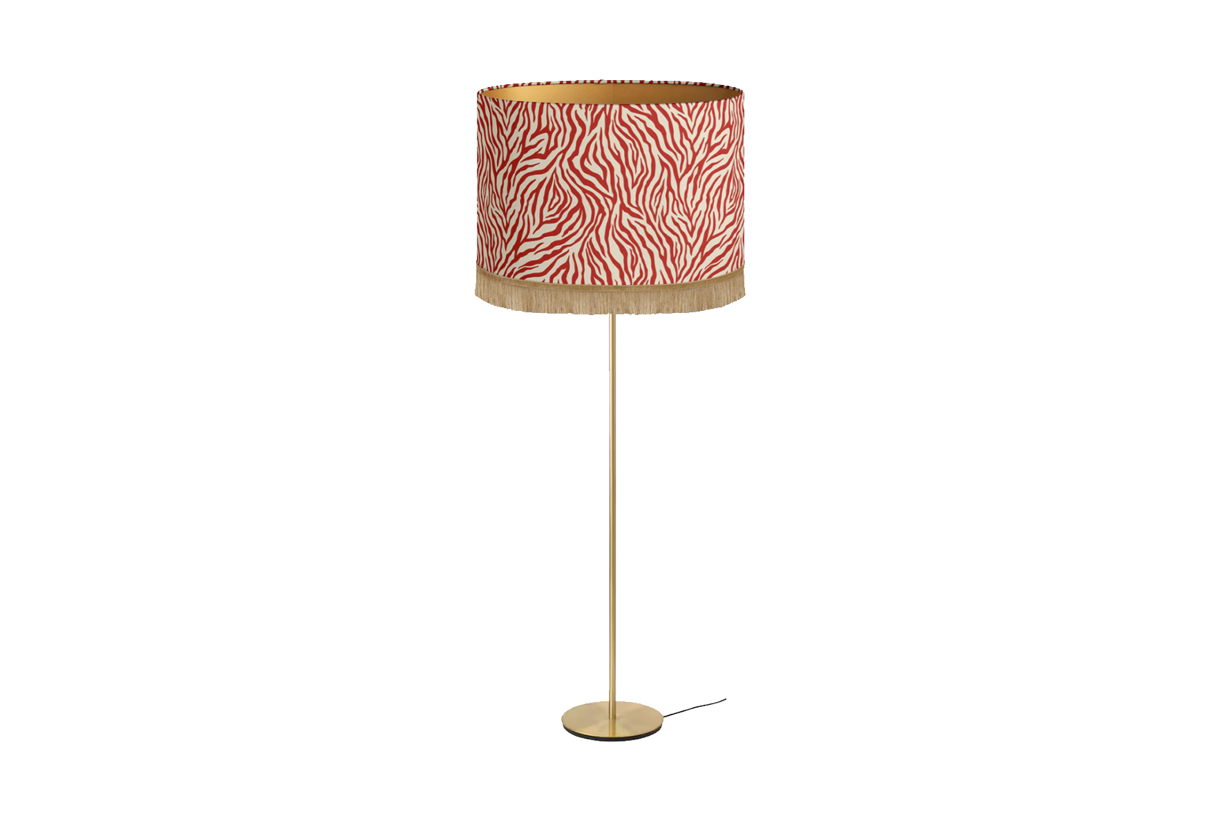 Vloerlamp messing met kap Zebra rood/beige Ø40xH130 (set)