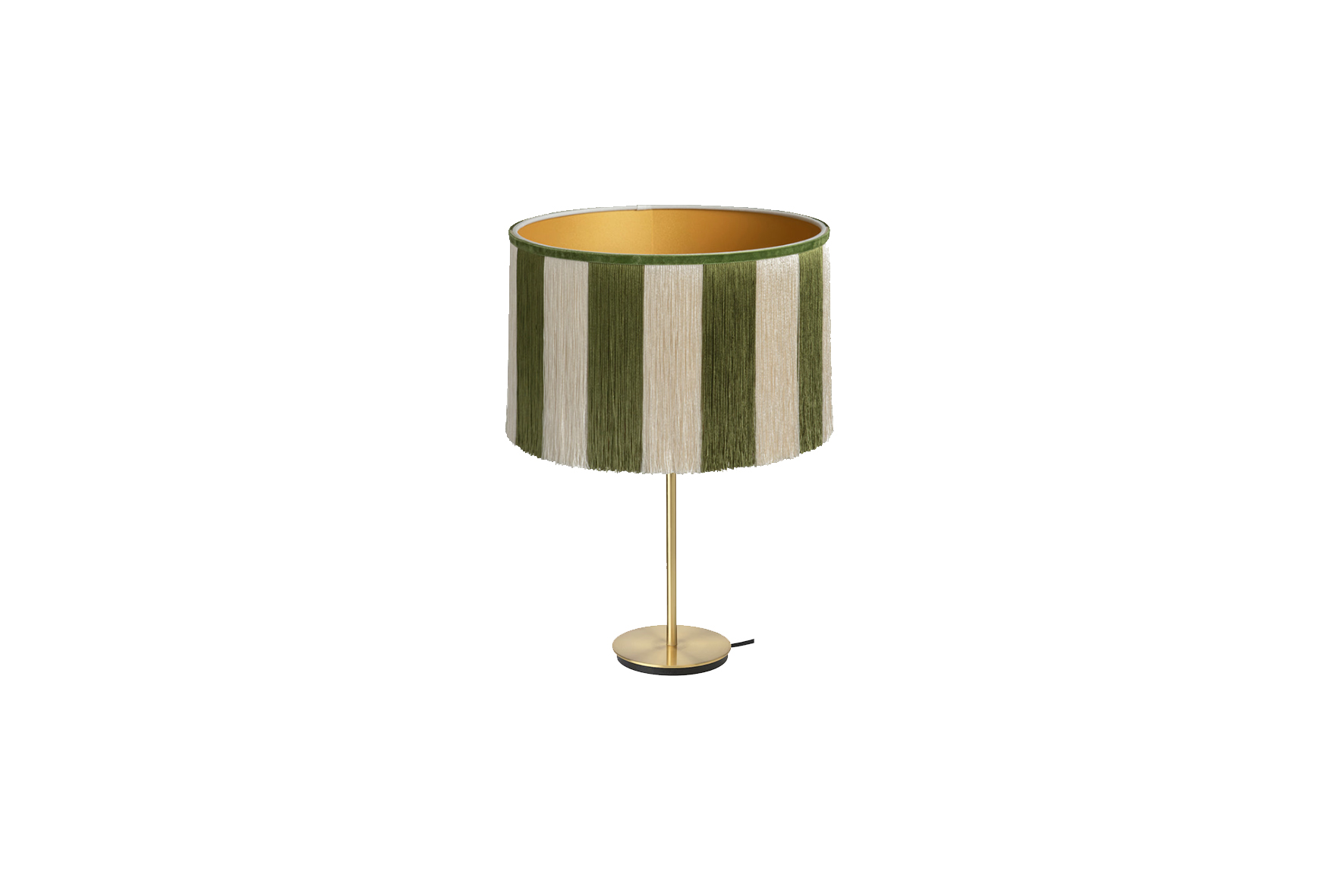 Tafellamp messing met franje kap groen/beige Ø40xH30 (set)