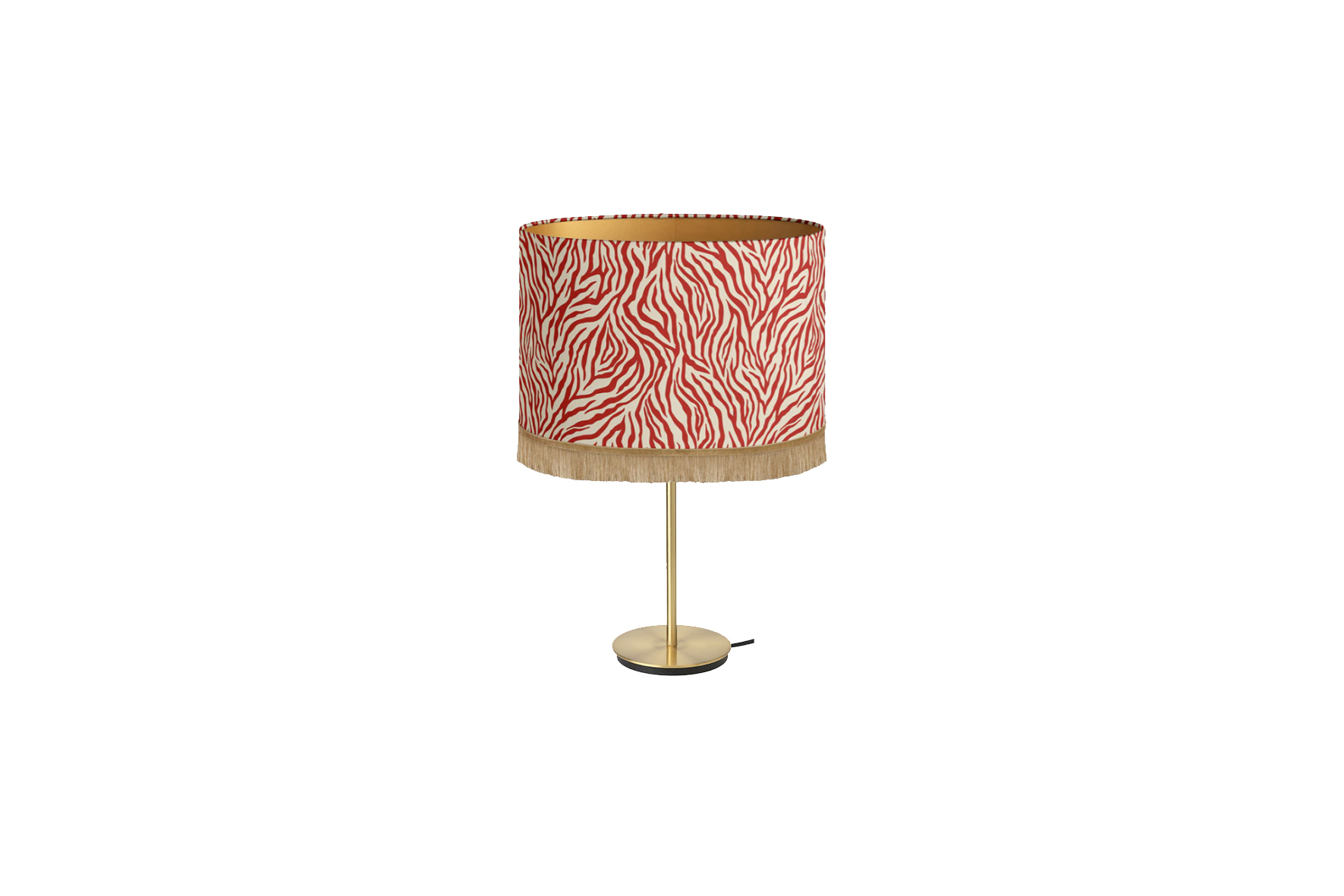 Tafellamp messing met kap Zebra rood/beige Ø40xH30 (set)